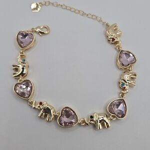 ELEPHANT'S with hearts fashion bracelet gold-plated pink color
